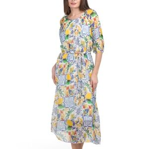 NWT BELLAMBRA Made In Italy Silk Blend Sicilian Lemon Maxi Dress Size US XL
